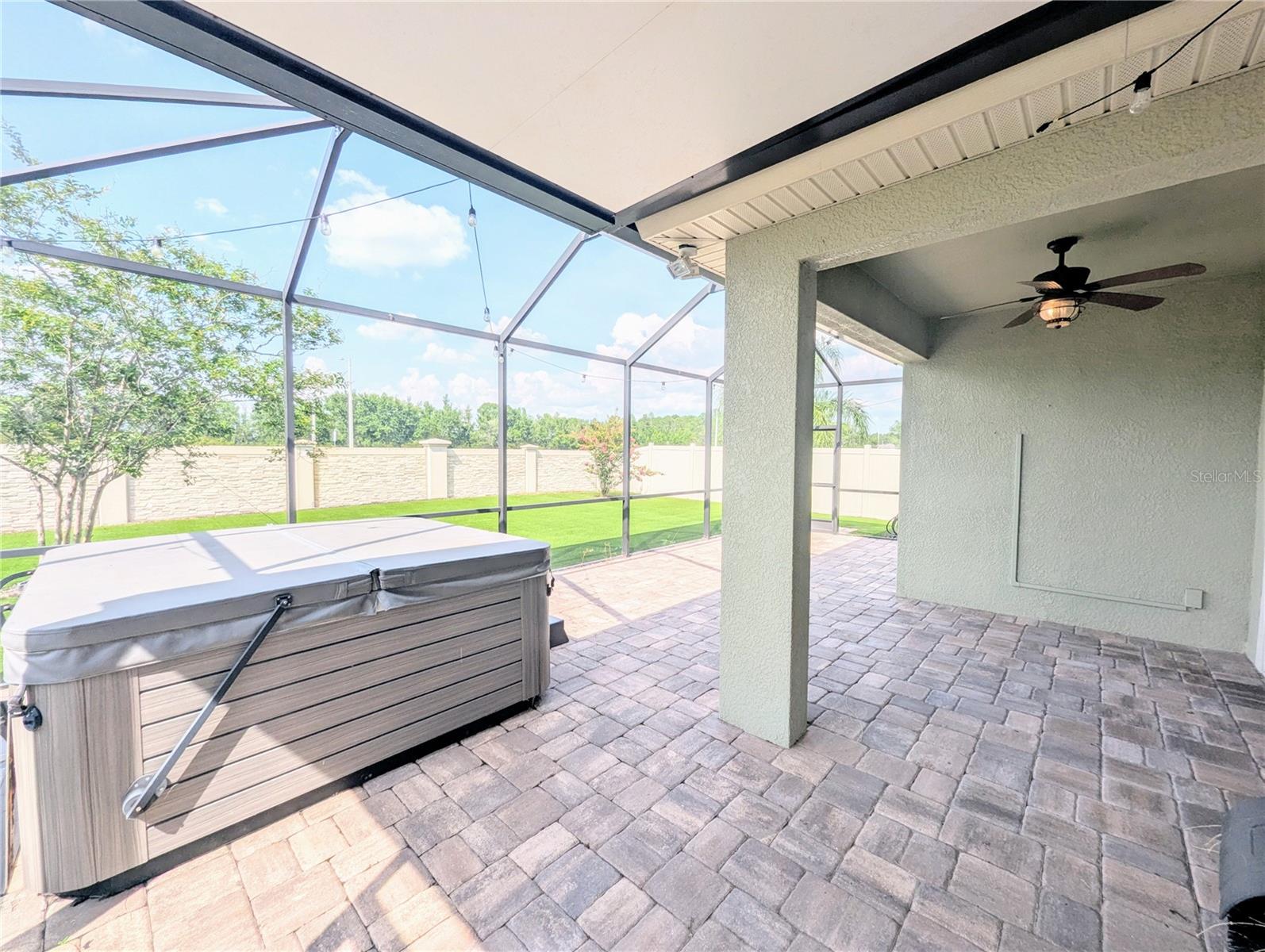 Back patio with hot tub