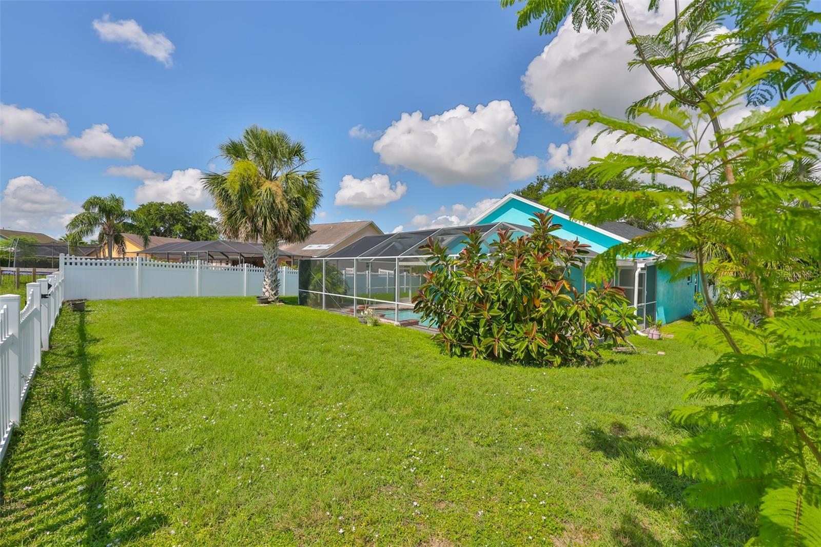 View across the yard; pond on left.
