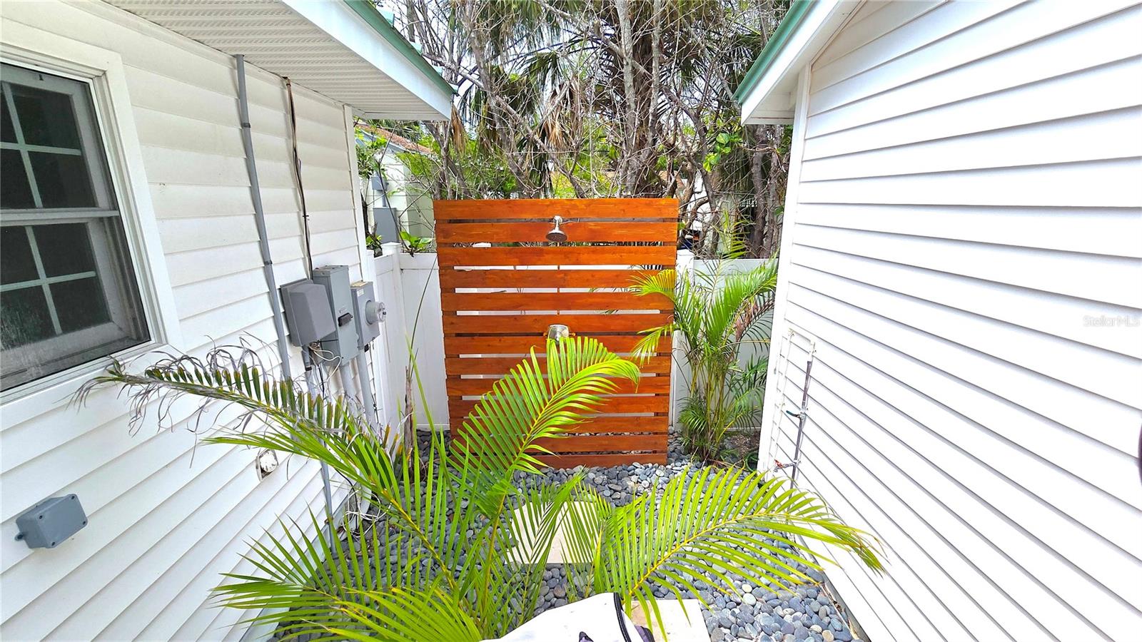 No need to go inside to rinse off with this outdoor shower.