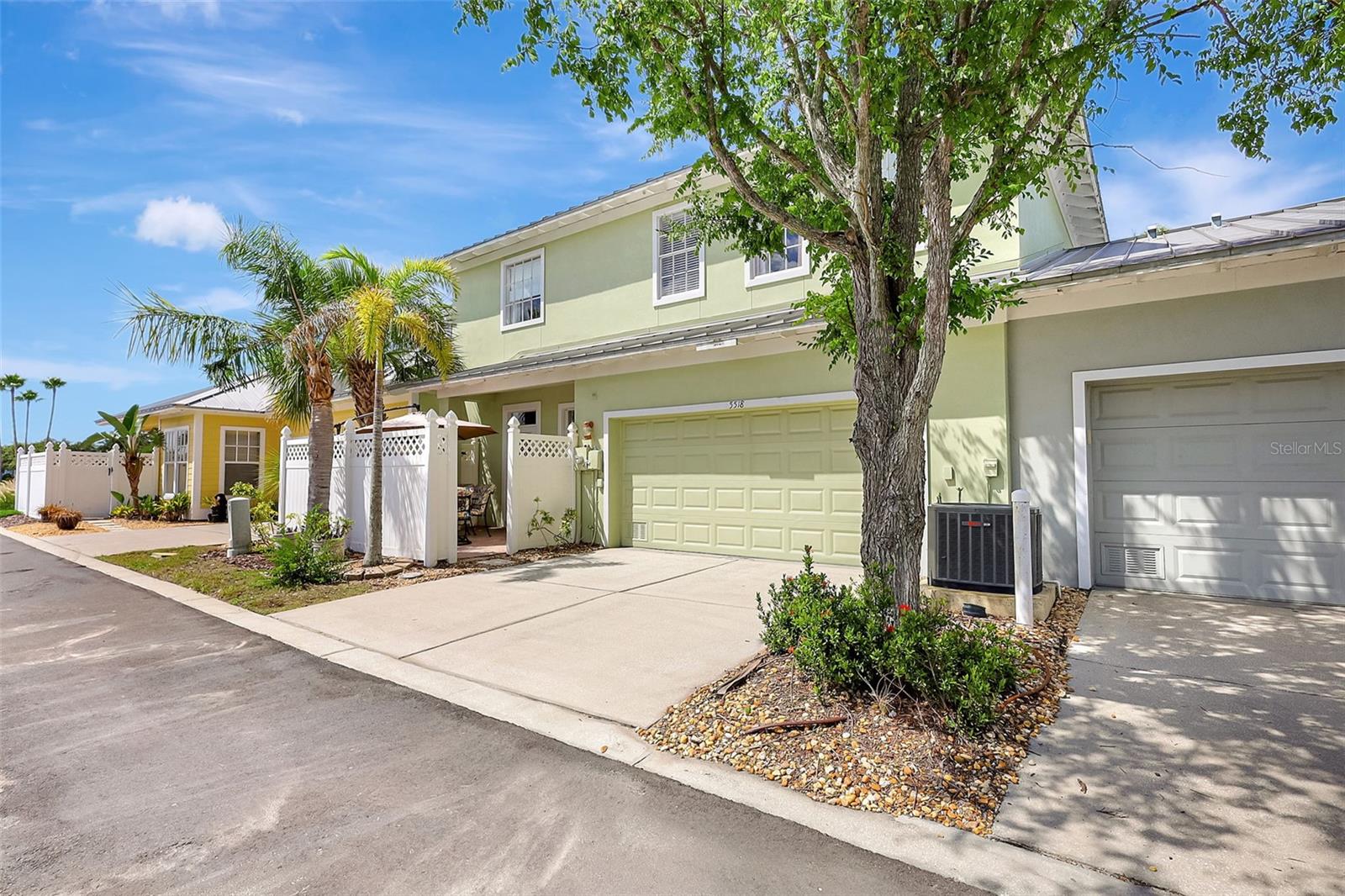 Rear view of Townhome with attached Garage and Open Back Patio