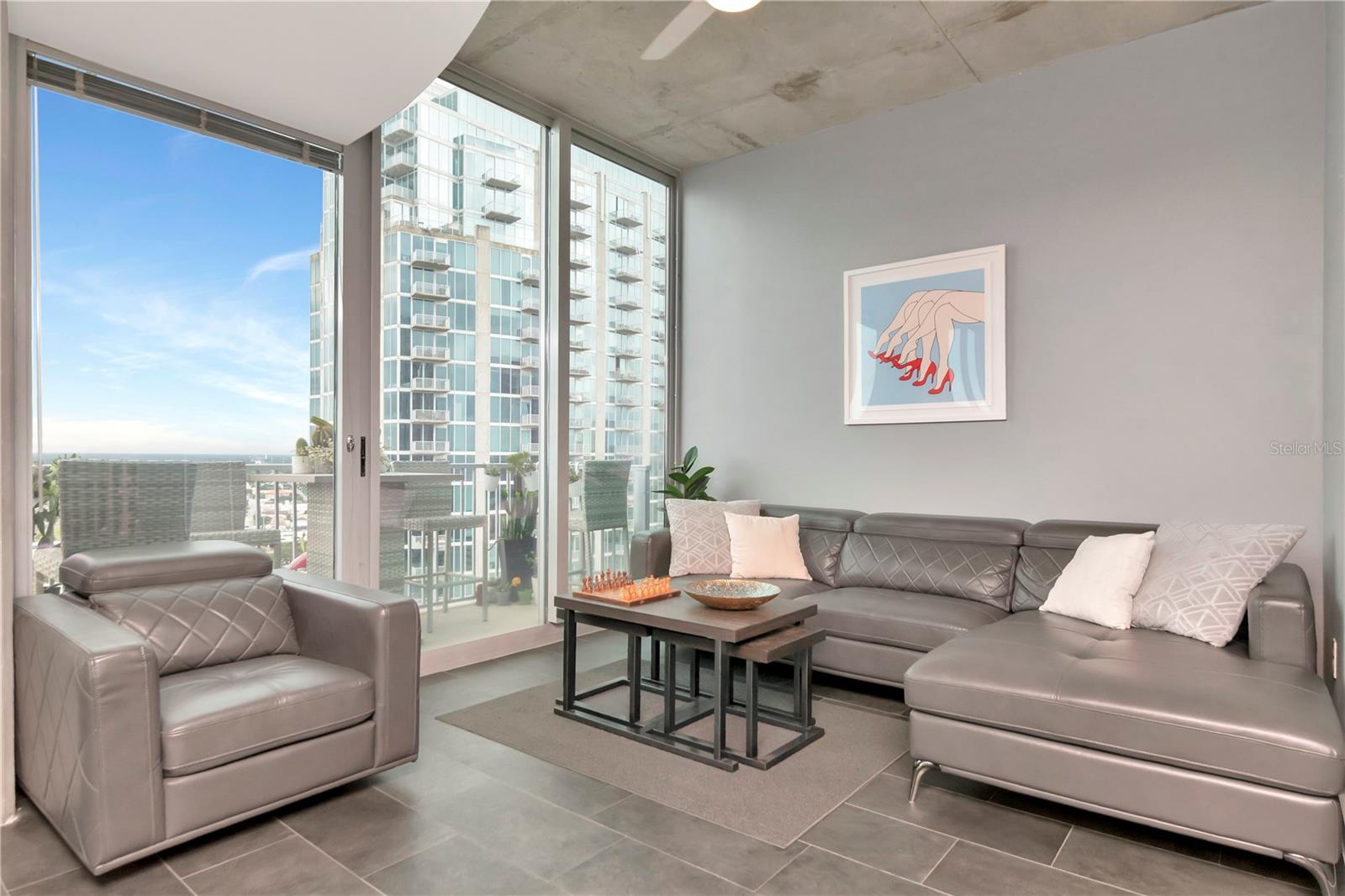 Living Room and View of Balcony