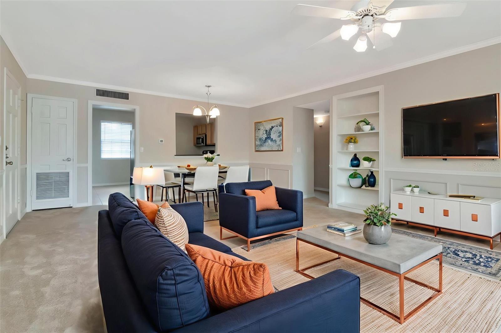 Virtually staged living and dining