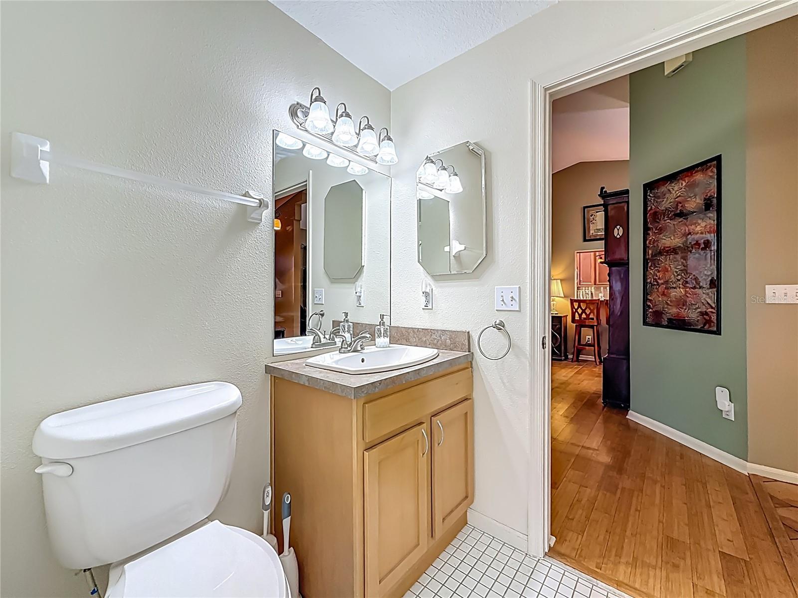 Same hall bath, view towards the living area.