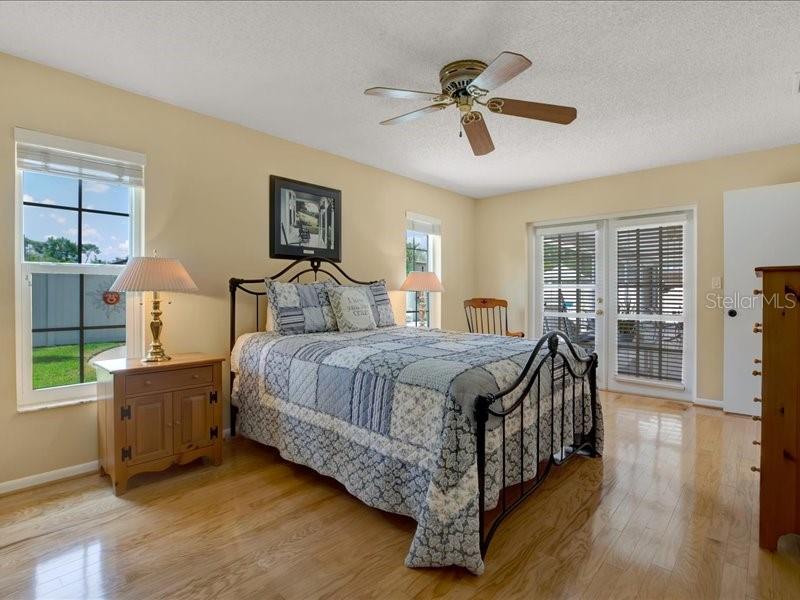 French doors lead out to the Lanai