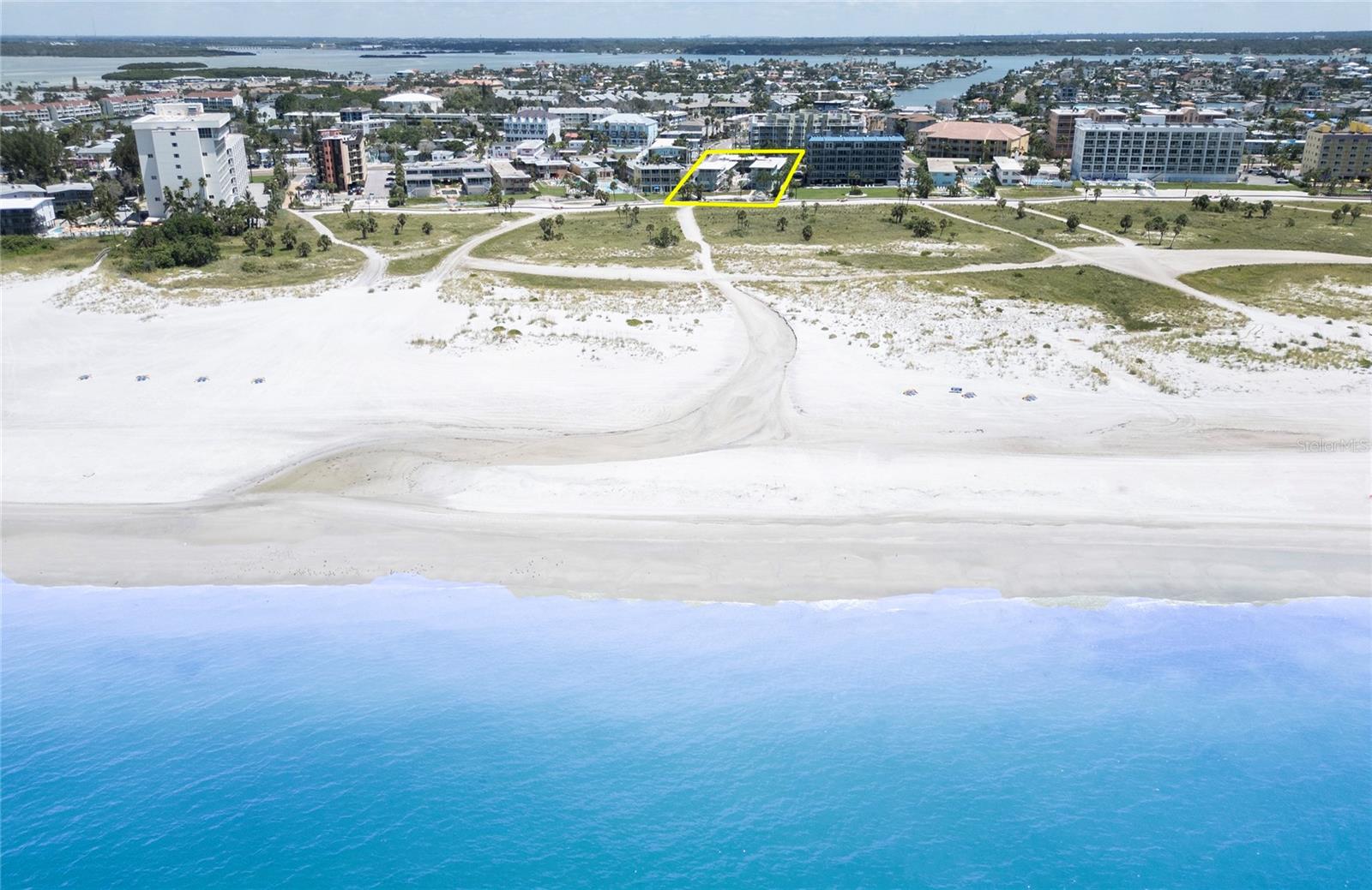 Beautiful aerial of Tropic Terrace's  backyard is the Gulf!