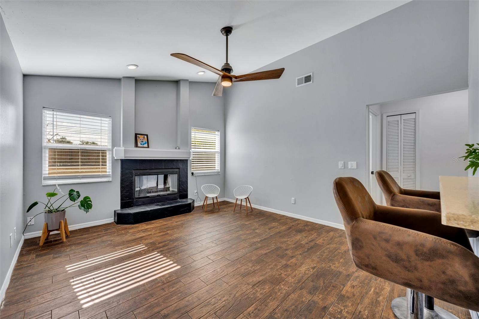 Family Room with Wood-Burning Fireplace
