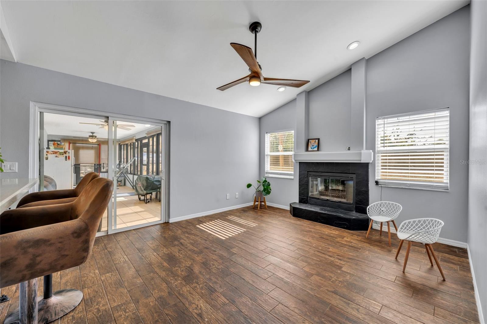 Family Room with Wood-Burning Fireplace