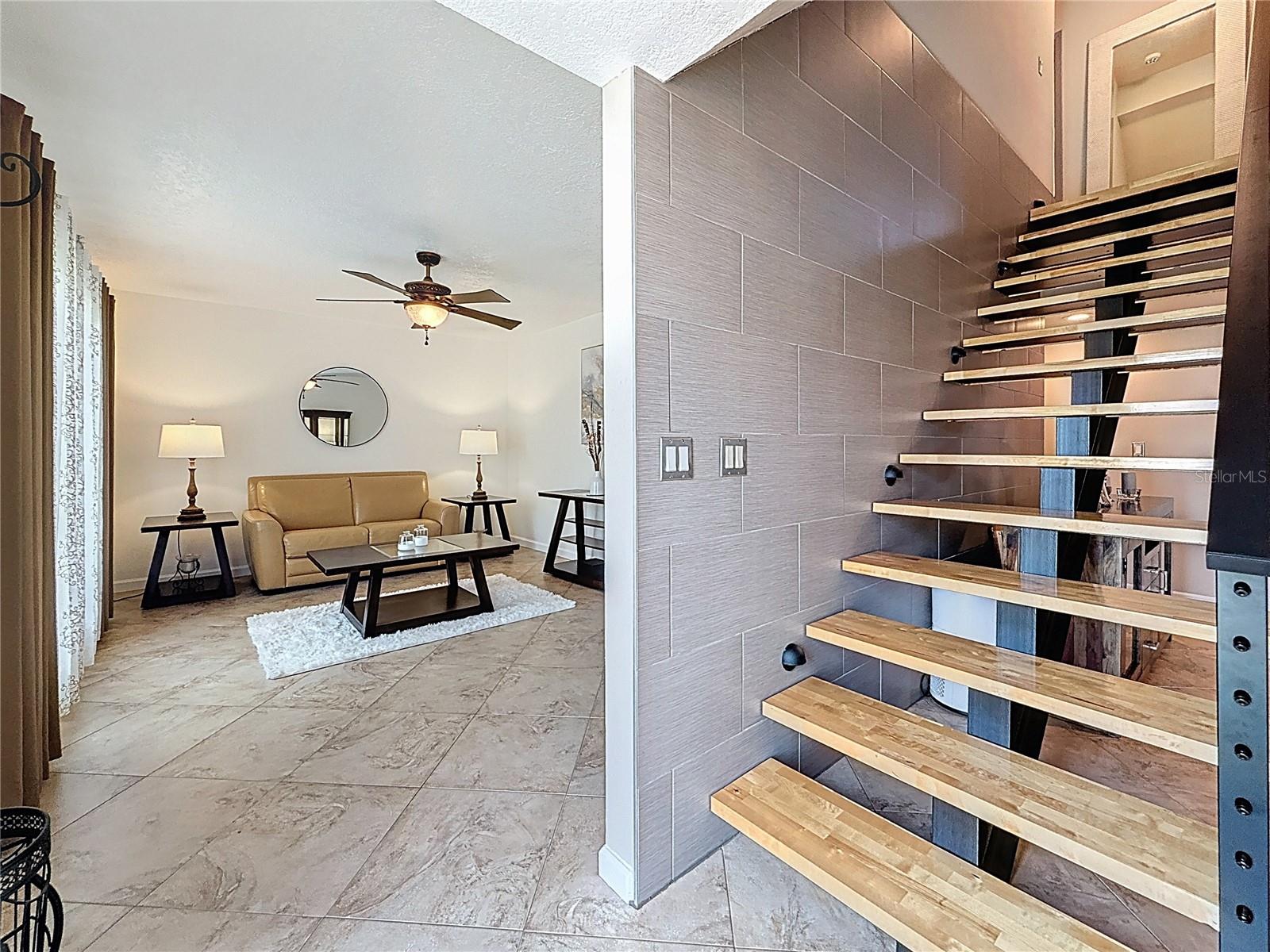 Wood and iron stairway to second floor
