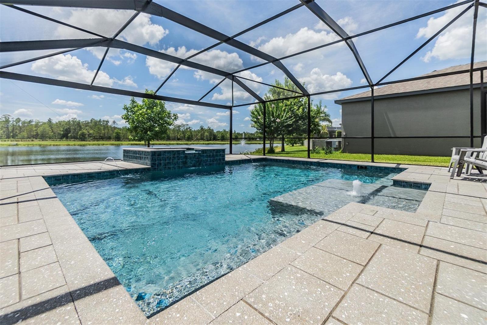 Bright and sunny sparkling pool