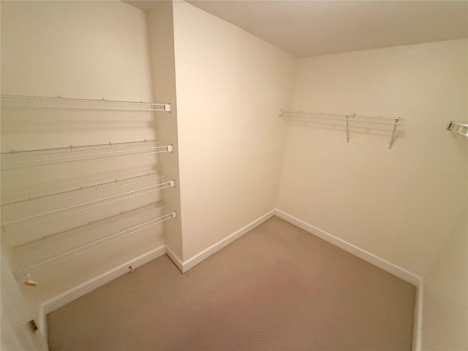 Step into organization heaven—this walk-in closet boasts ample shelving and abundant hanger space, making it easy to keep everything stylishly in place. A dream setup for effortless storage and everyday luxury!
