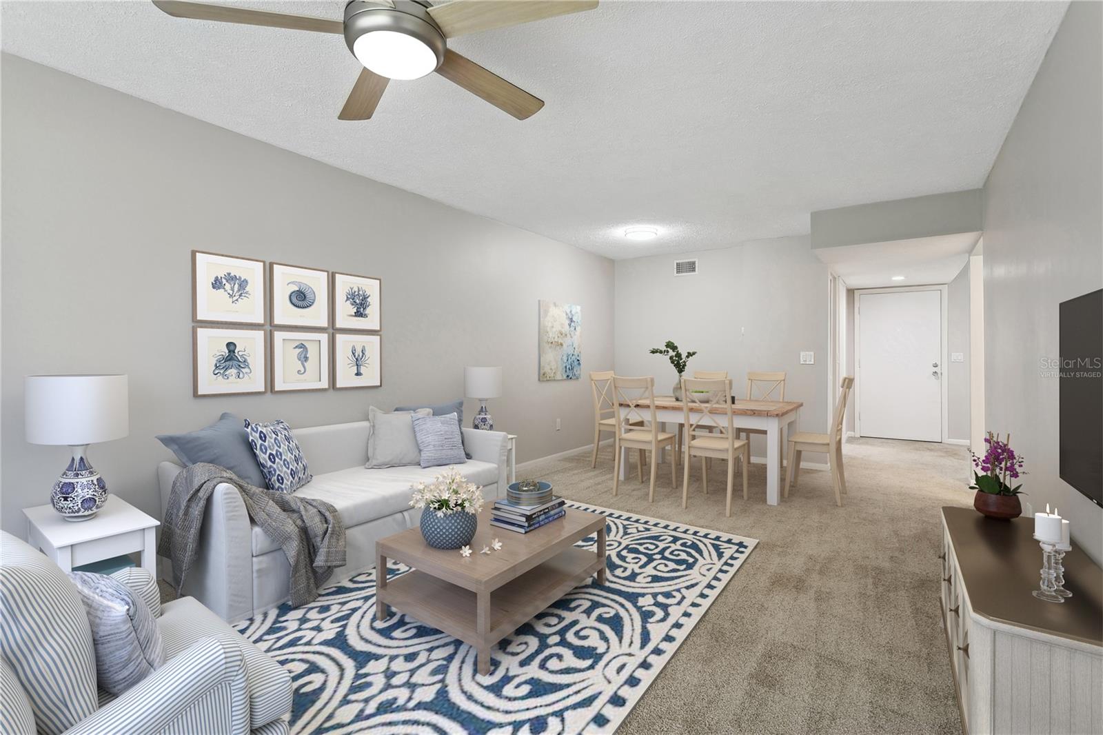 virtually staged living room & dining area