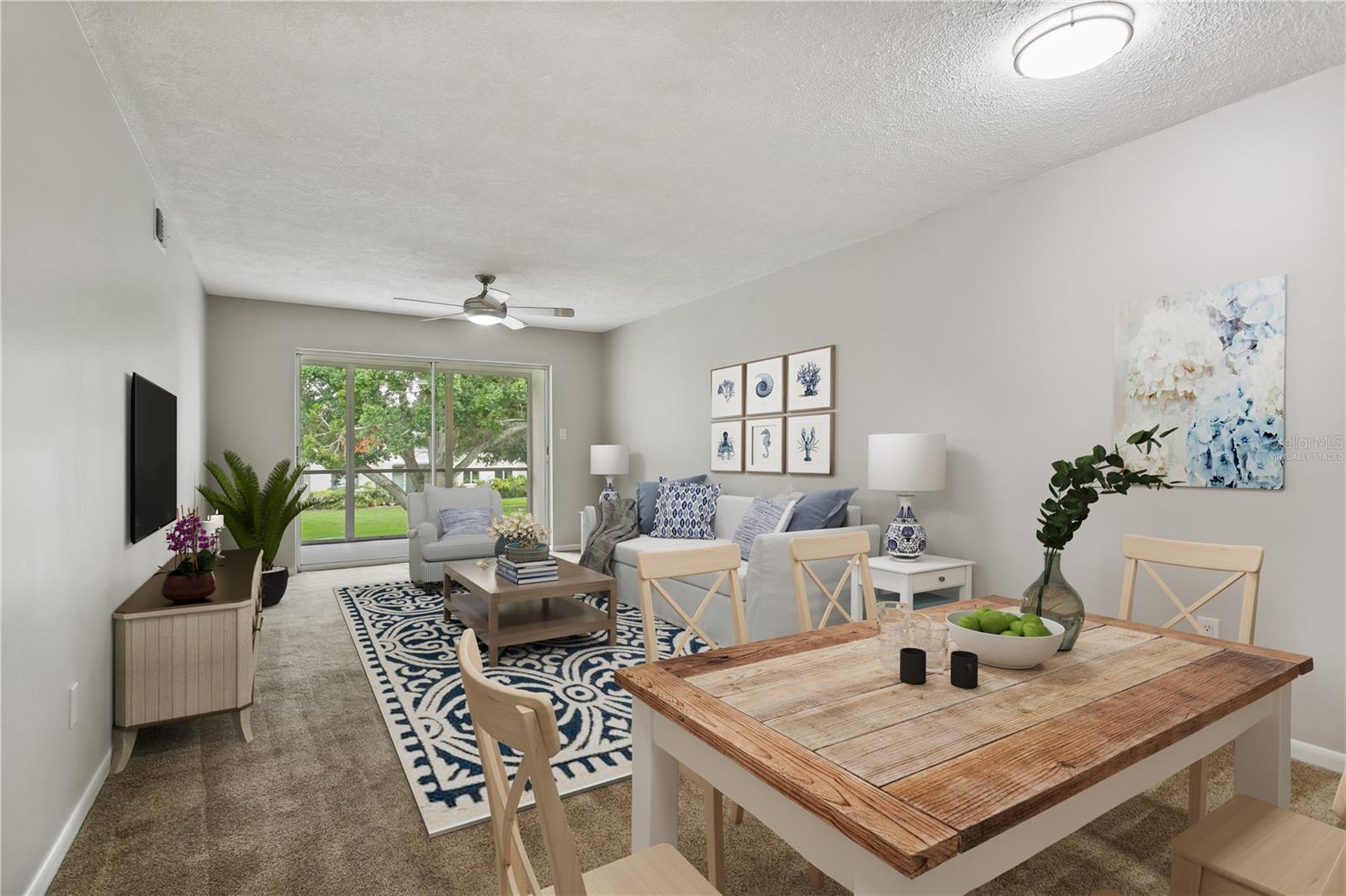 virtually staged dining area & living room