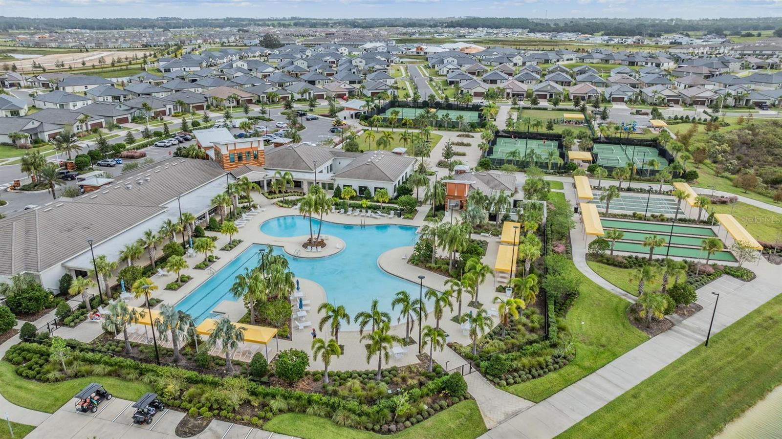 Golf cart paths surround the amenities center and run throughout the neighborhood