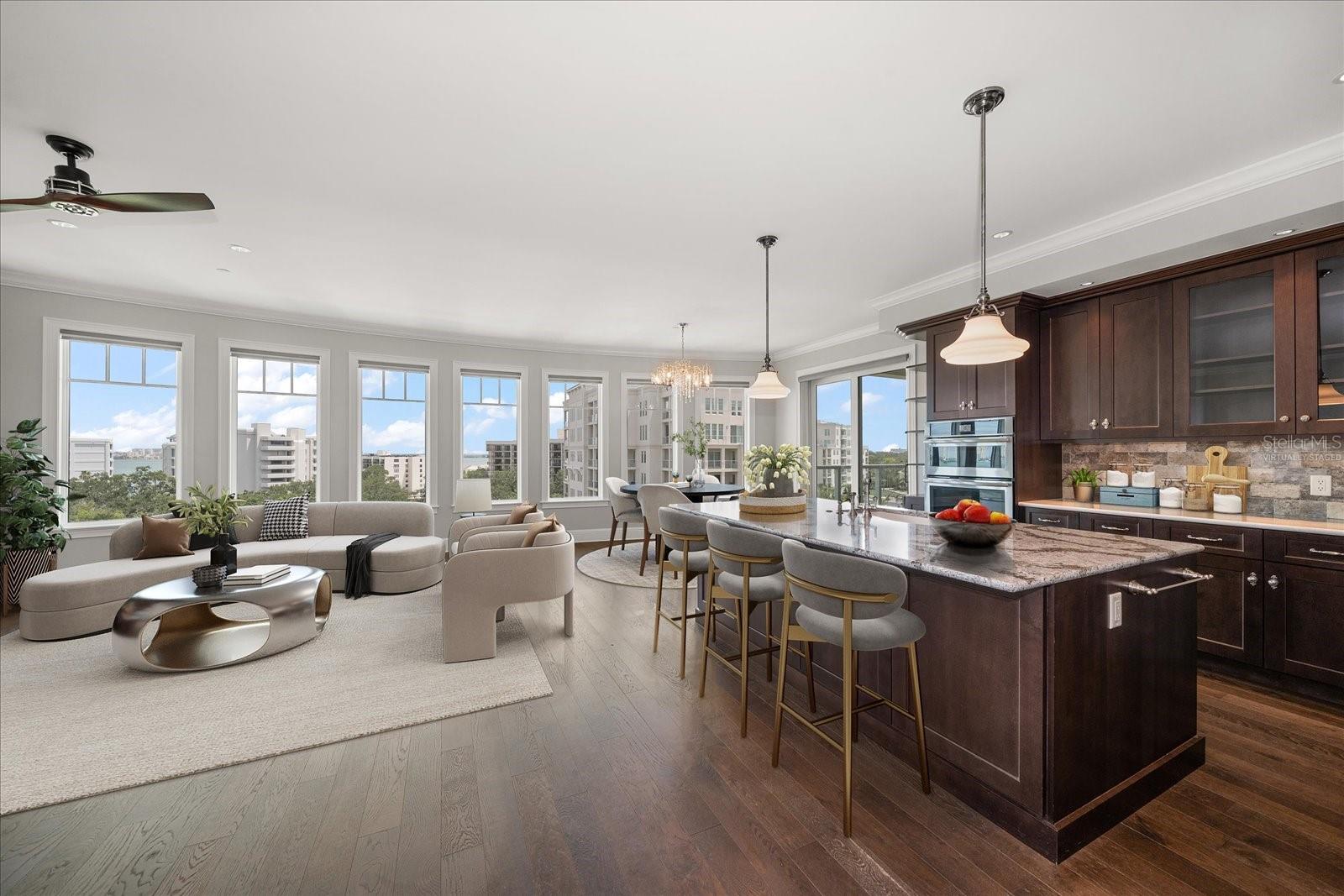 Virtually Staged Great Room and Kitchen