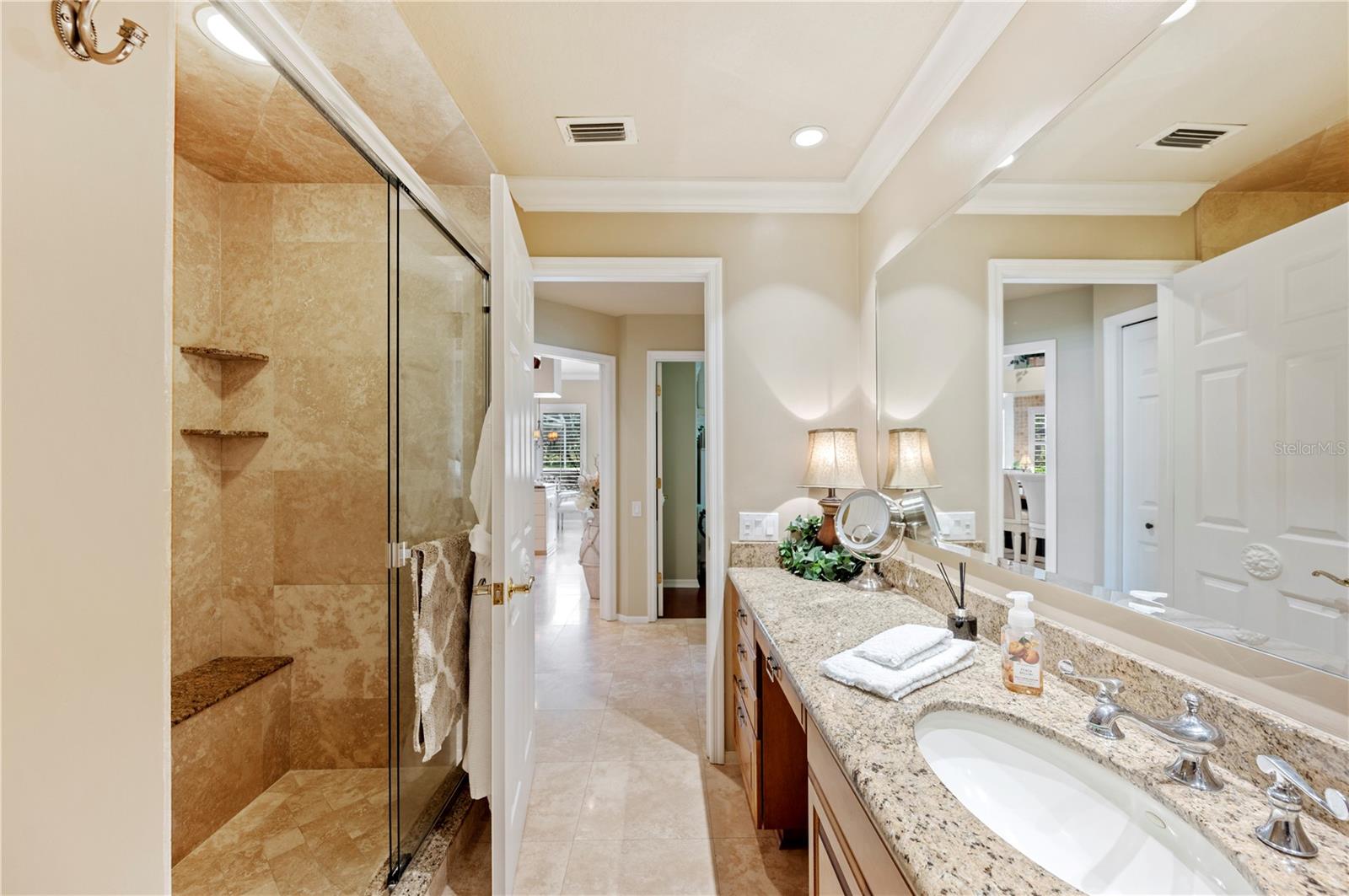 Bathroom #2 Large Vanity and walk in shower.