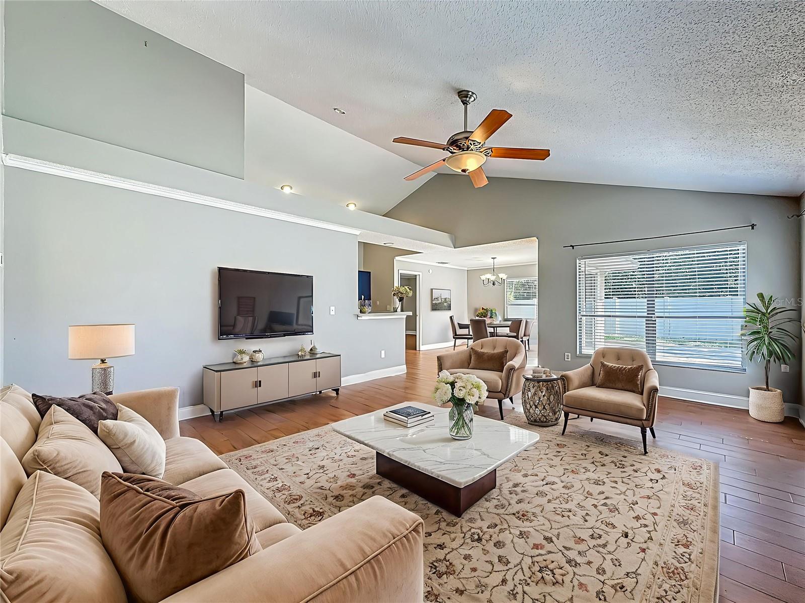 Living/dining room staged
