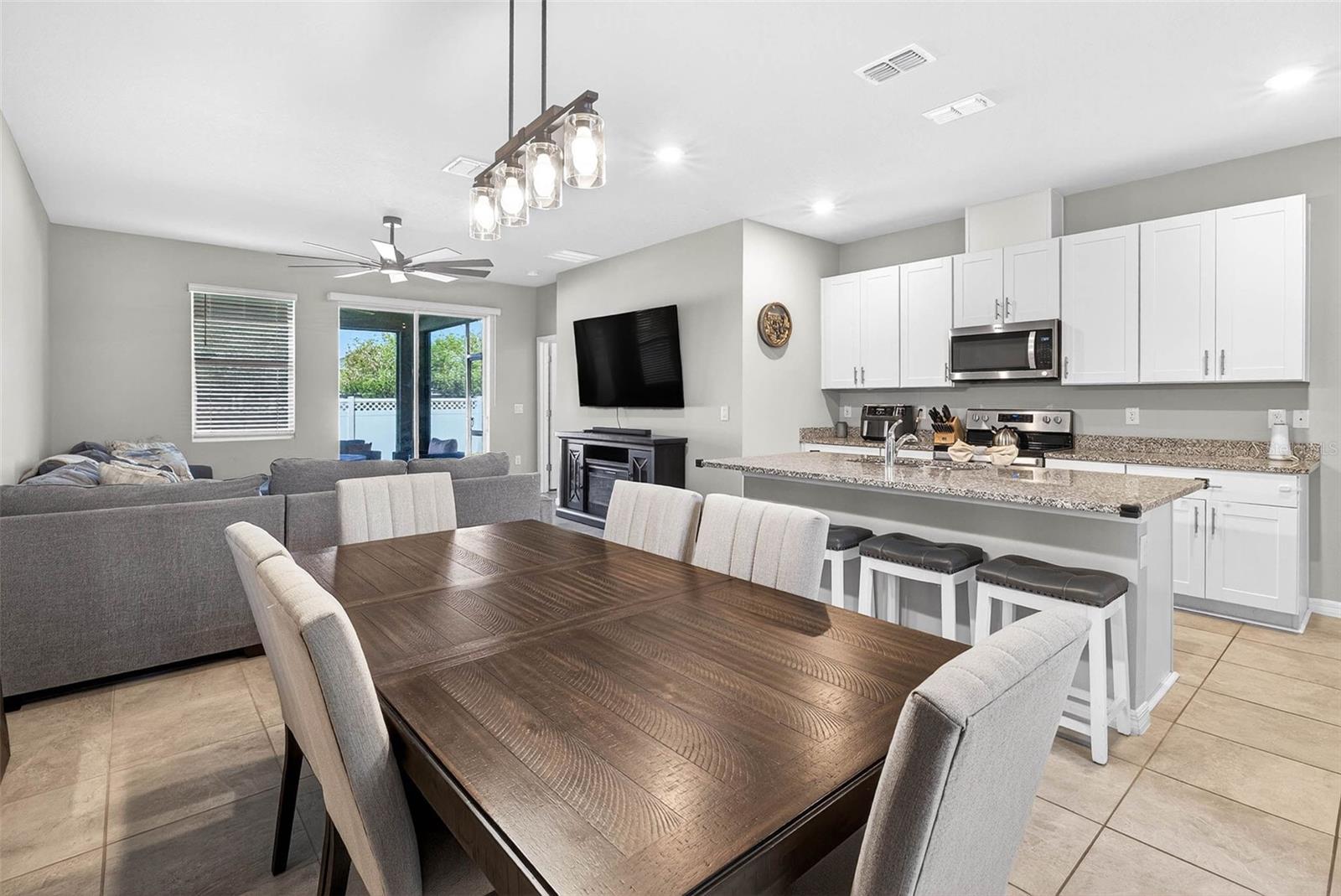 View from the dining area to the living room.