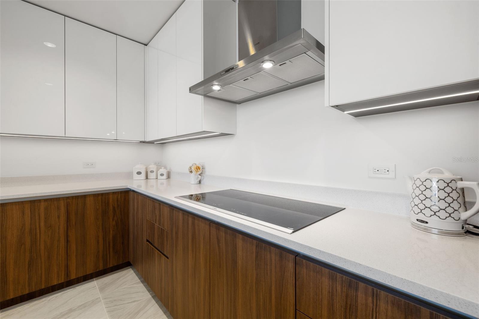 Bosch range hood and induction cooktop with under cabinet lighting