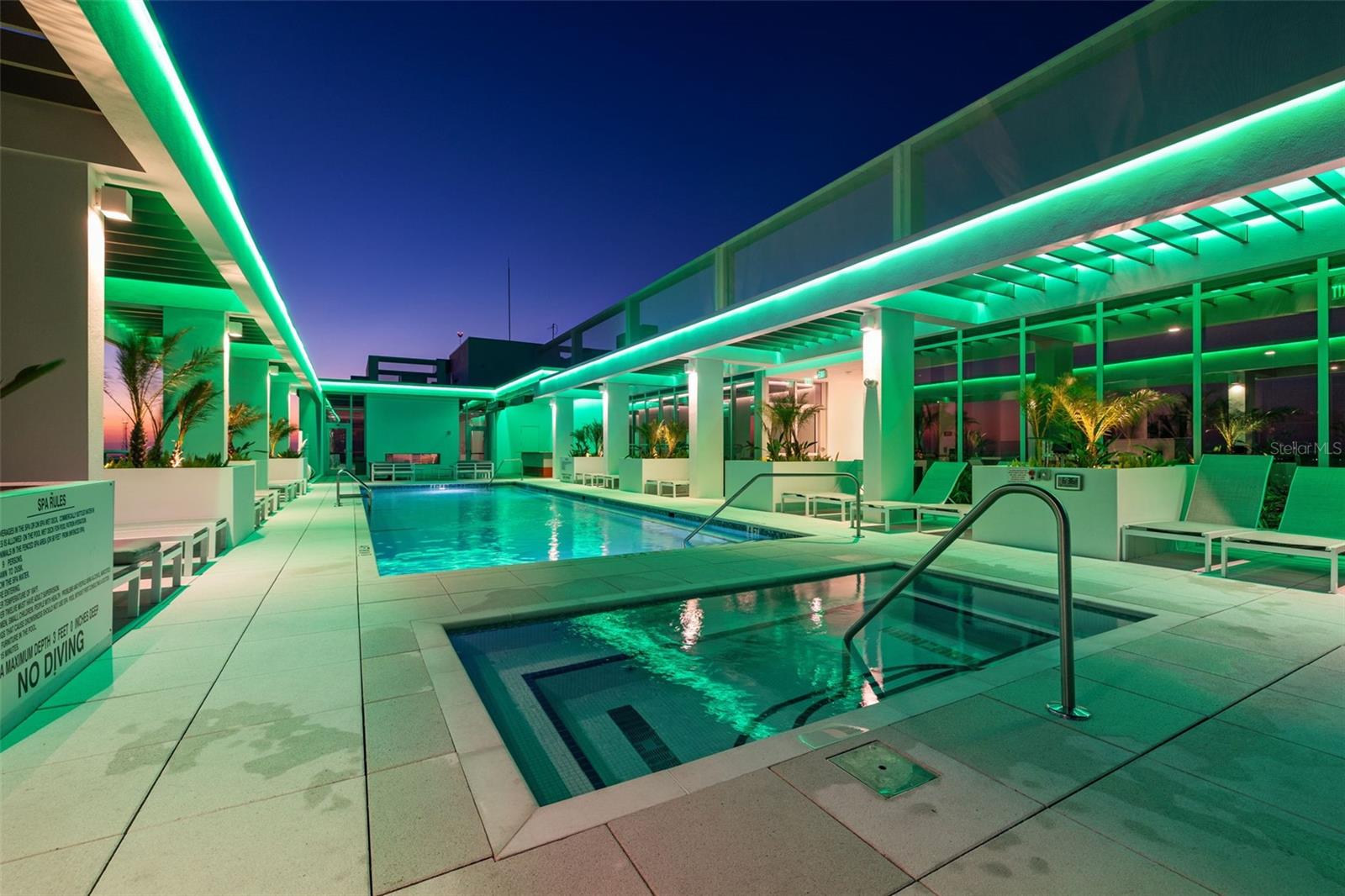 Night time rooftop hot tub