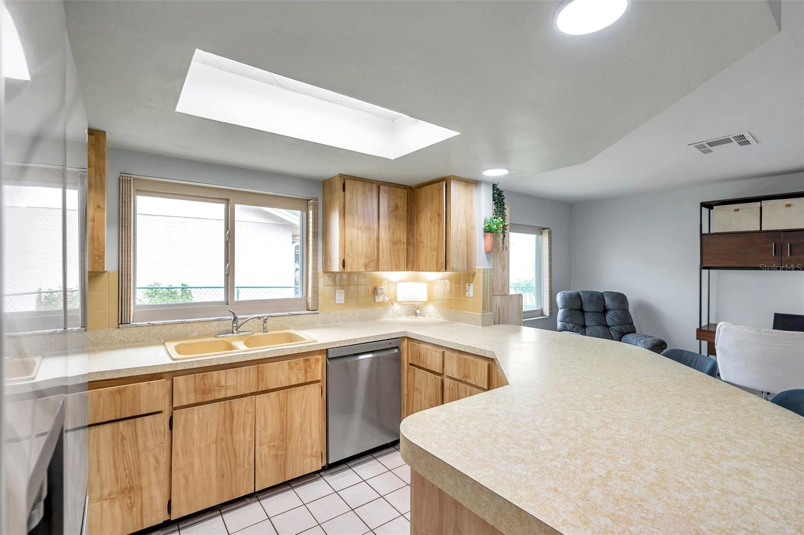 Kitchen with oversized counter.
