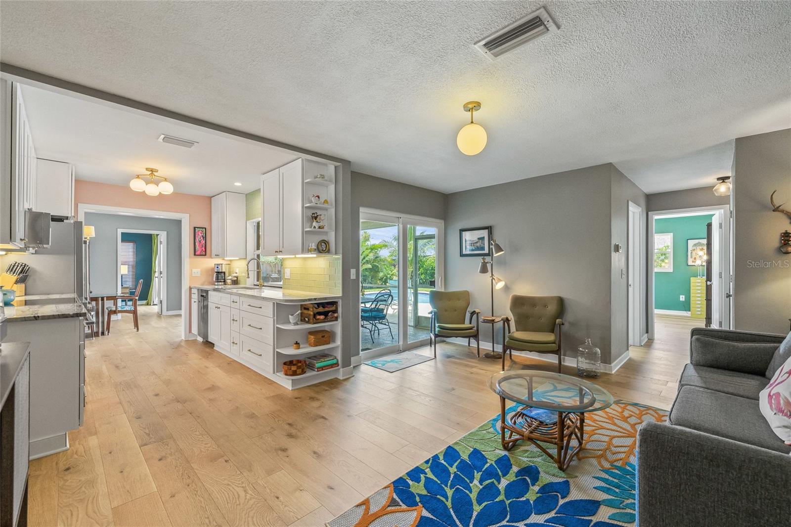 Family room connects to kitchen