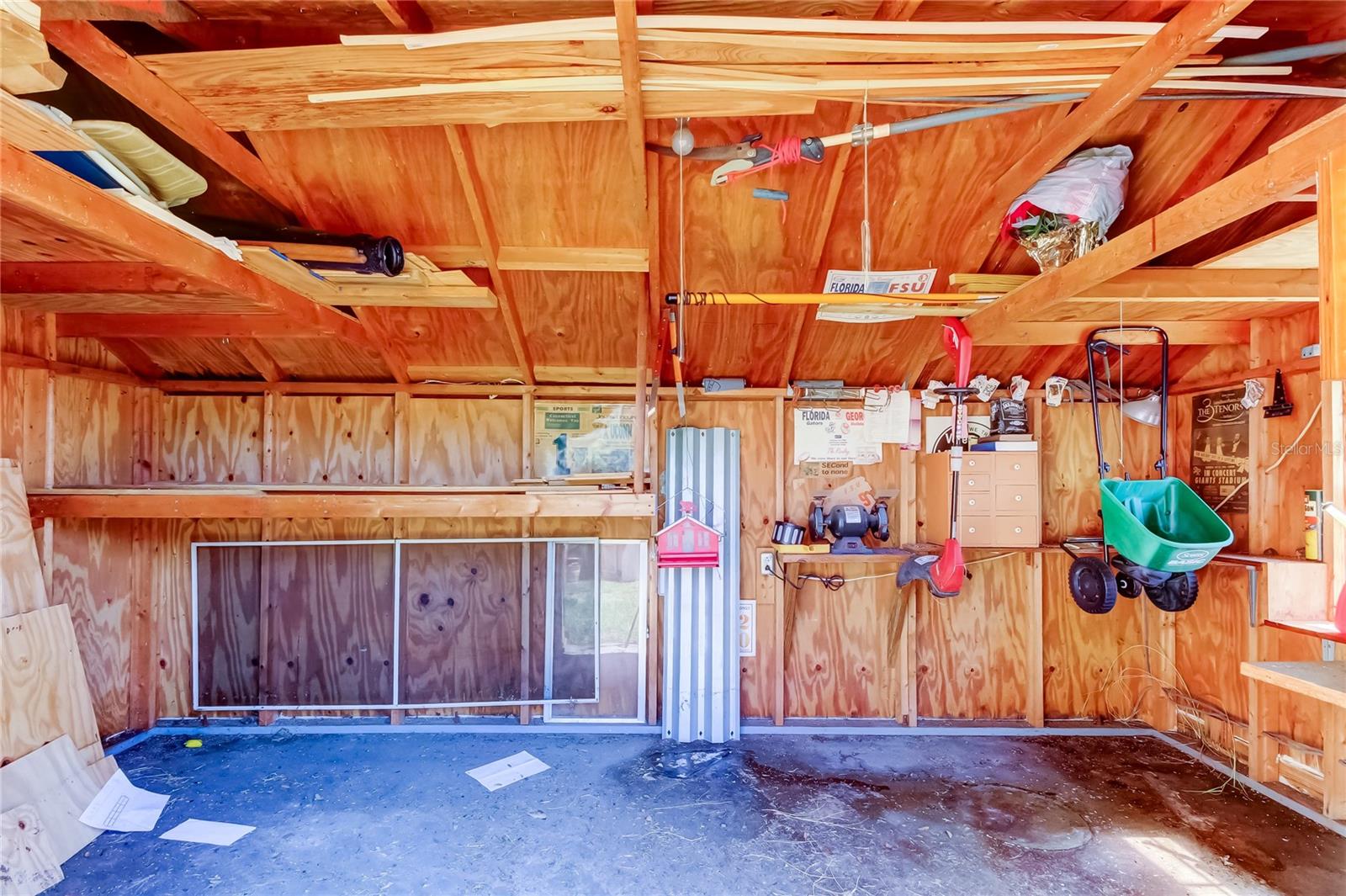 Inside work shed
