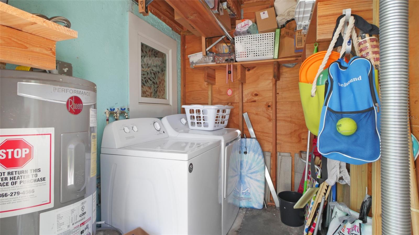 Storage and laundry connected to front of home.