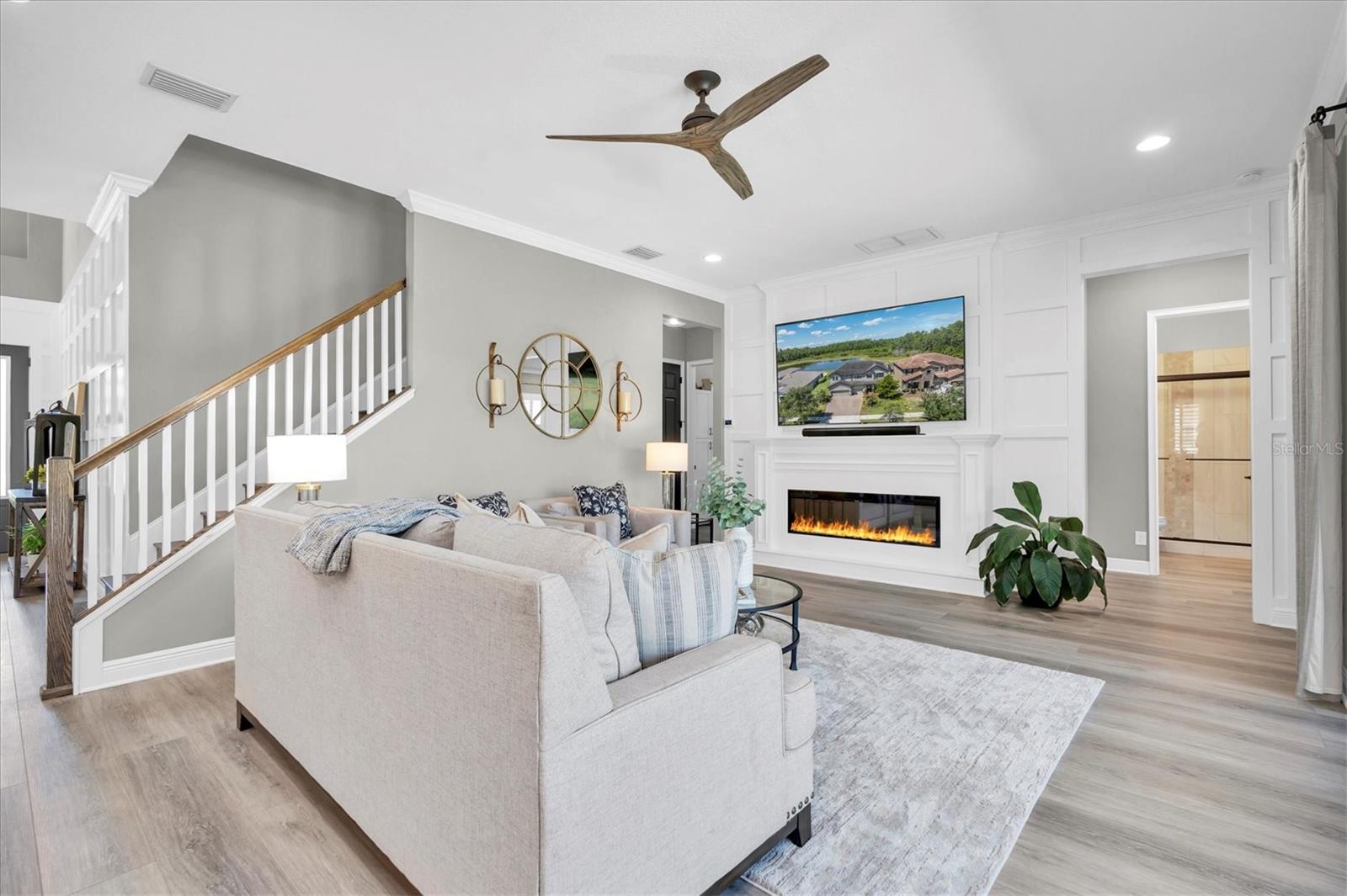 LIVING ROOM WITH FIREPLACE & BOARD & BATTEN