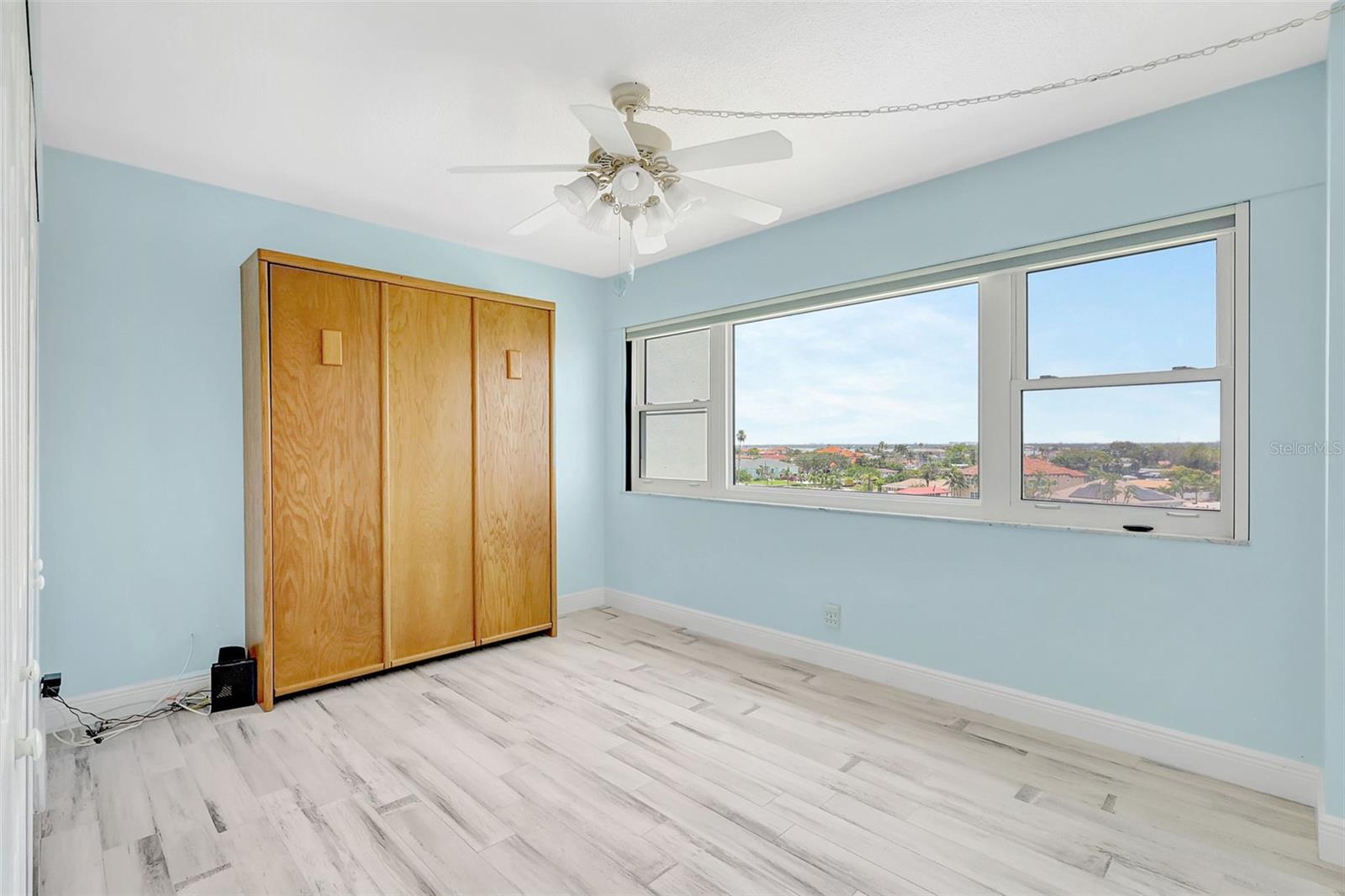 The secondary guest bedroom has a built in Murphy Bed and of course views