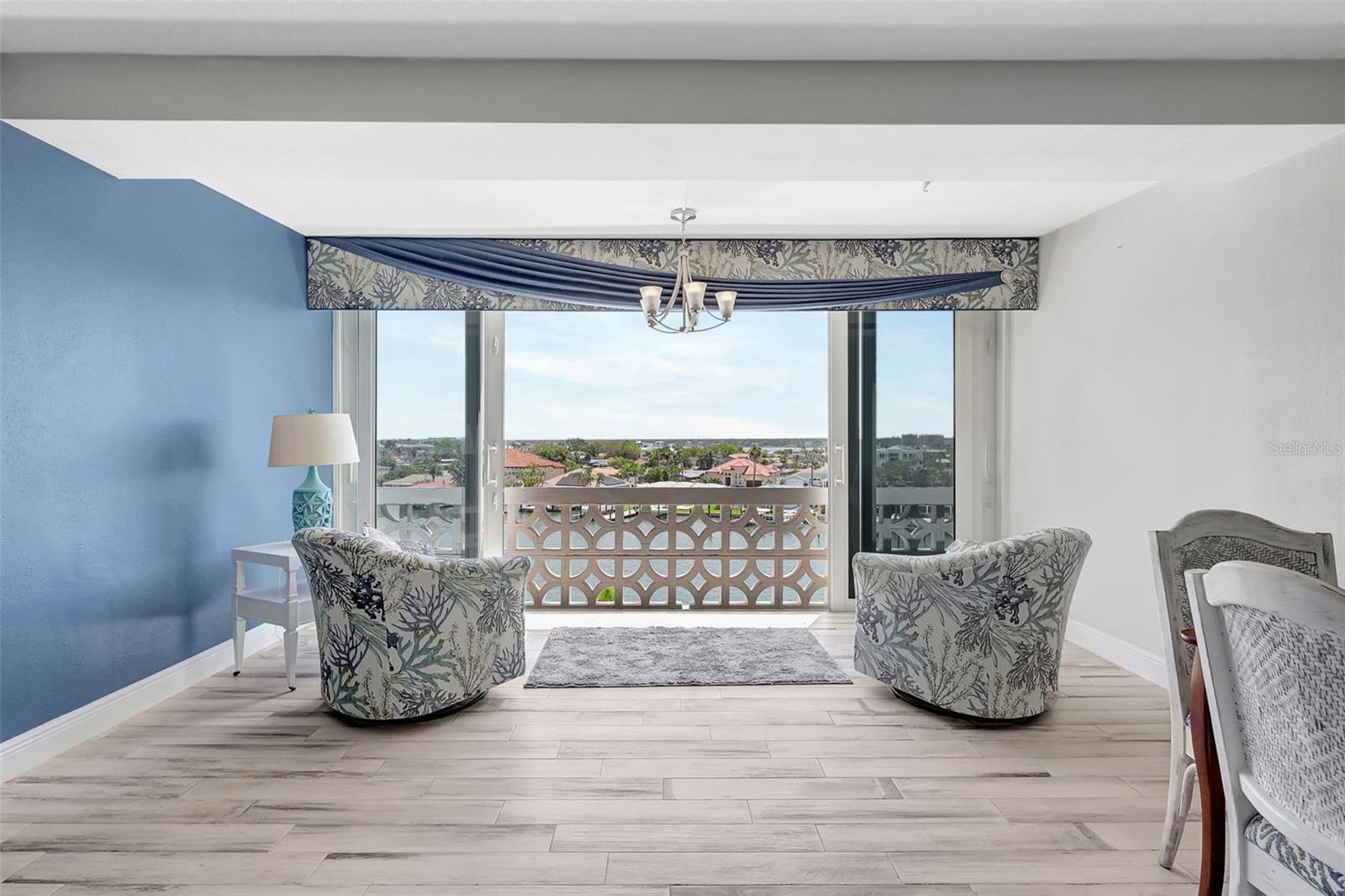 The main living area is open with views
