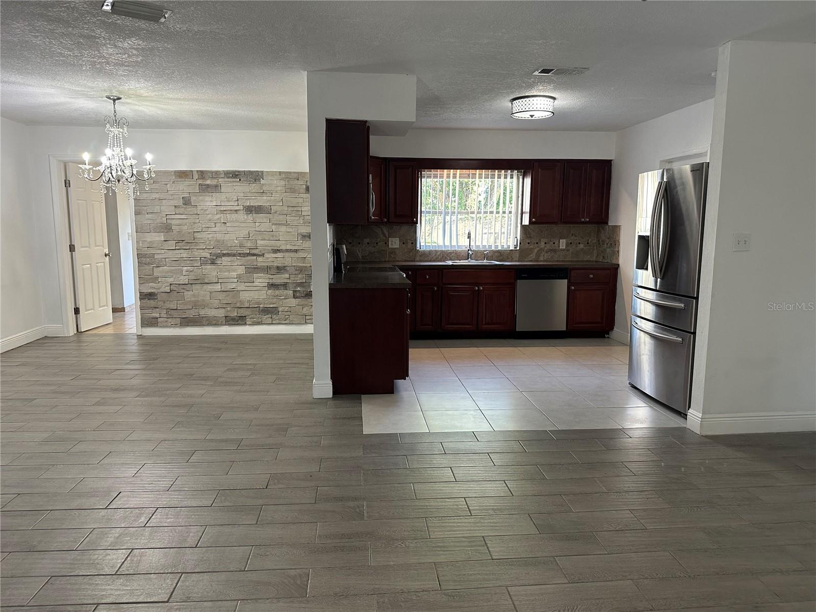 Open concept living room kitchen.