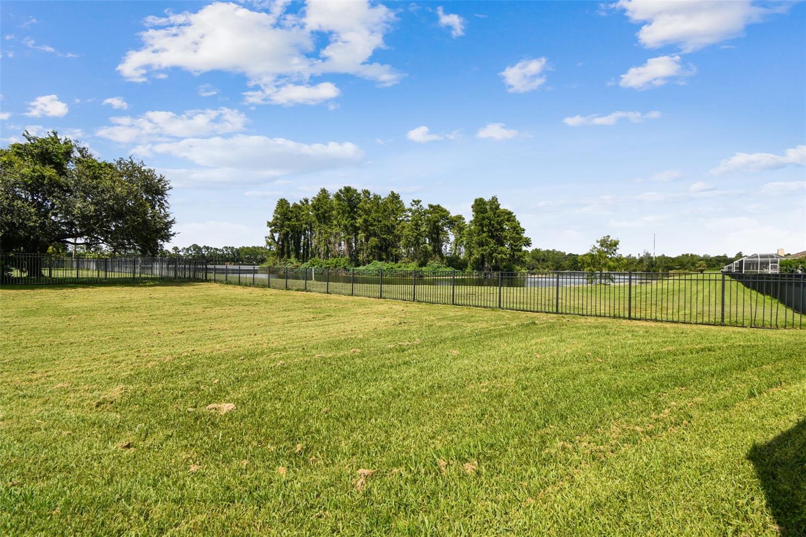 large grassy area behind villa