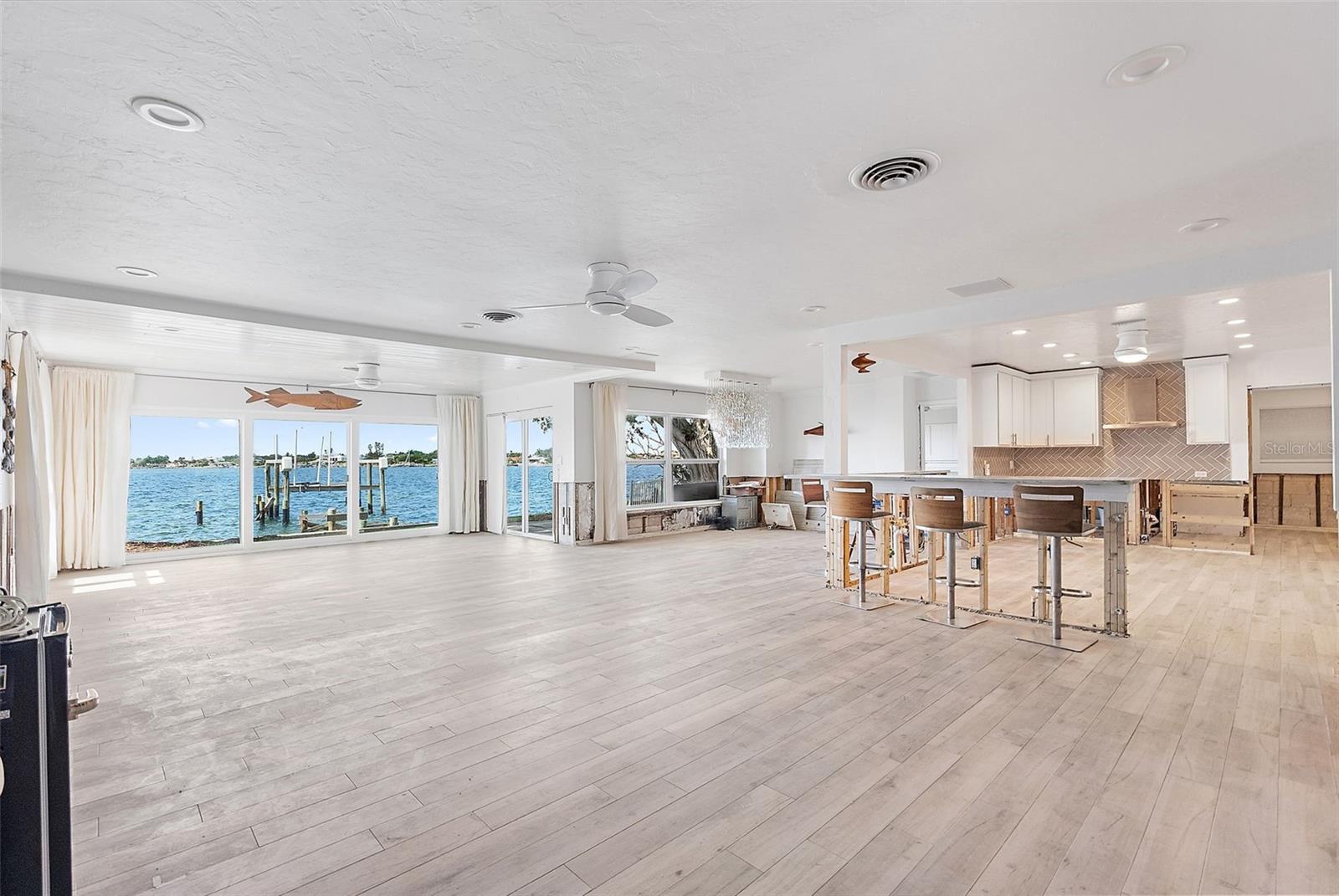 Living Room/Dining/ Kitchen w/ Water Views