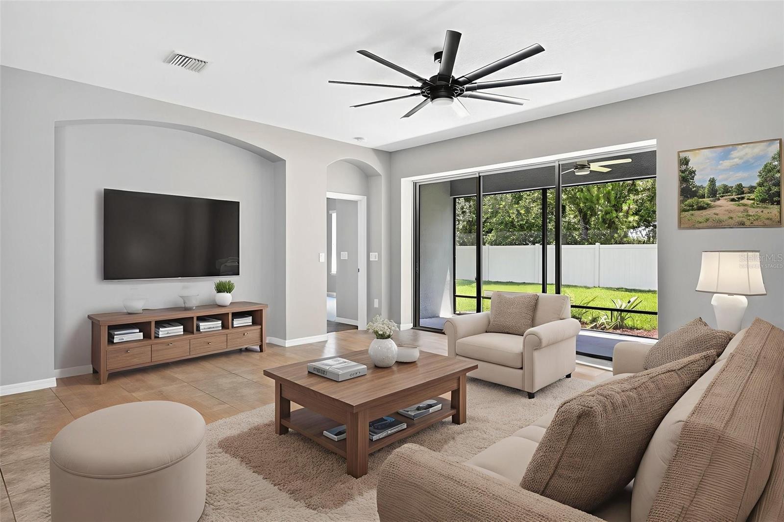 Virtually staged photo of great room
