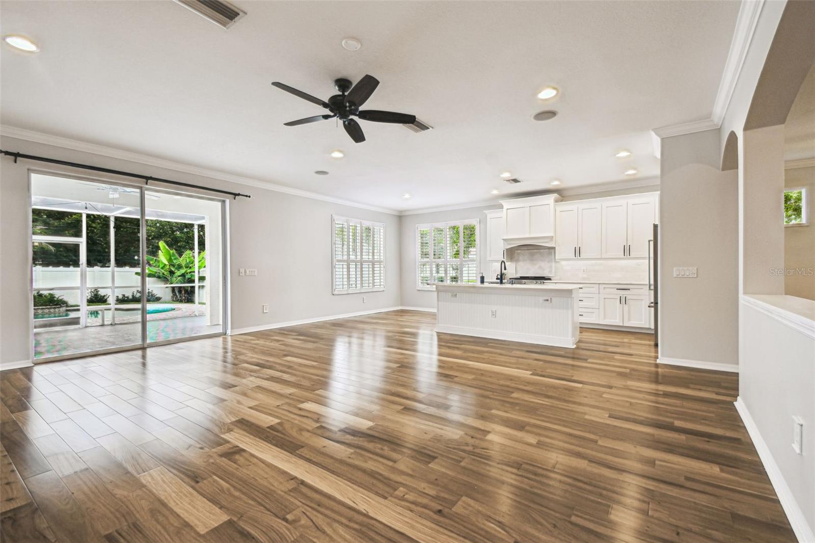 Family room with slider to backyard oasis!