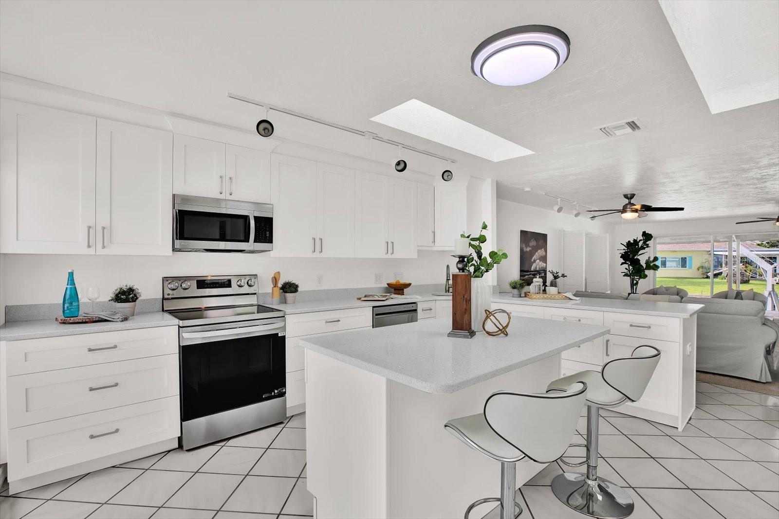Kitchen with skylights