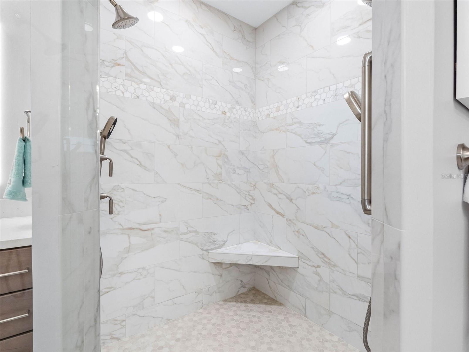 Large walk-in shower.