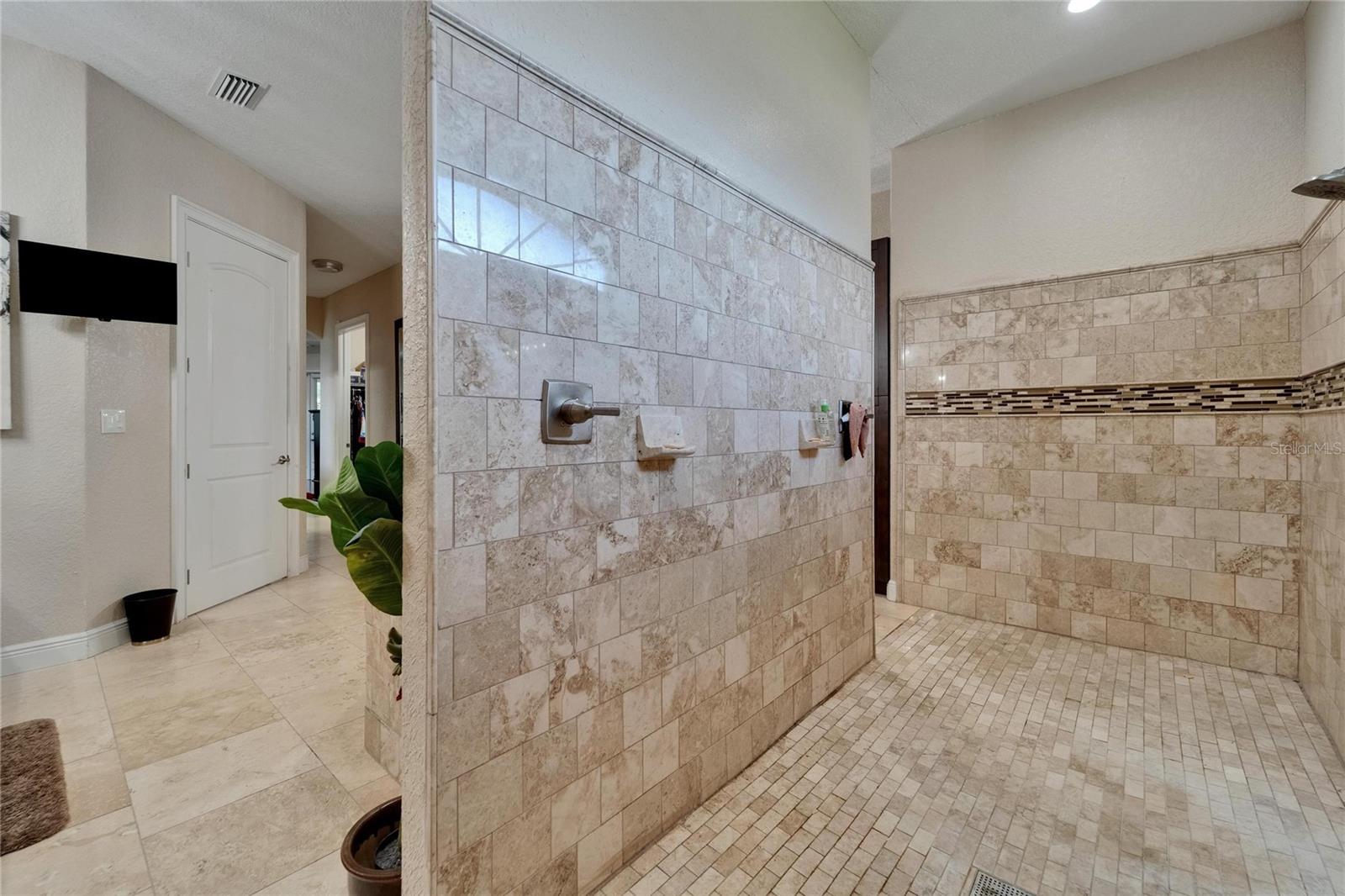 This WALK IN SHOWER wraps around with 2 entrances