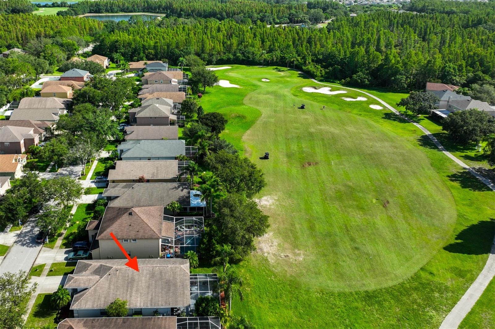 Areal view of home on the 9th hole of the golf course