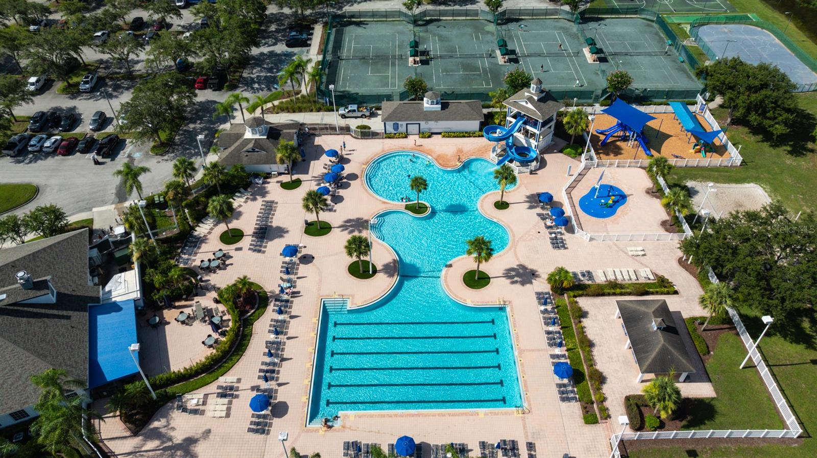 Heritage Harbor amenities- Notice the waterslide in the corner of the pool