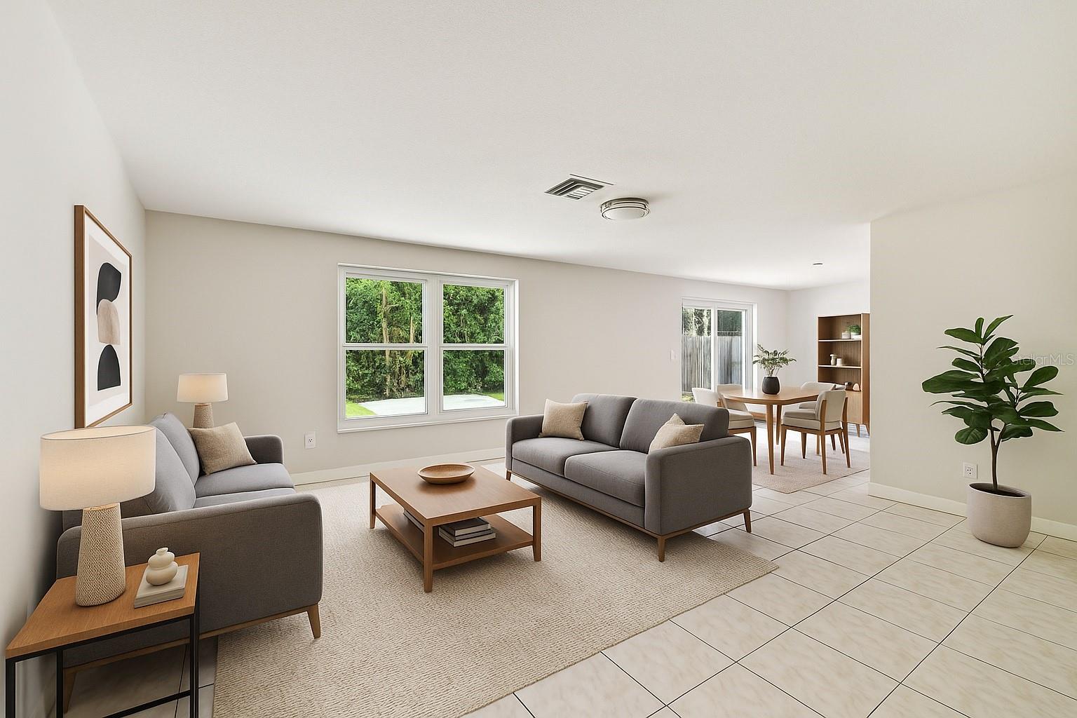 AI Staged View of Family/Dining Room