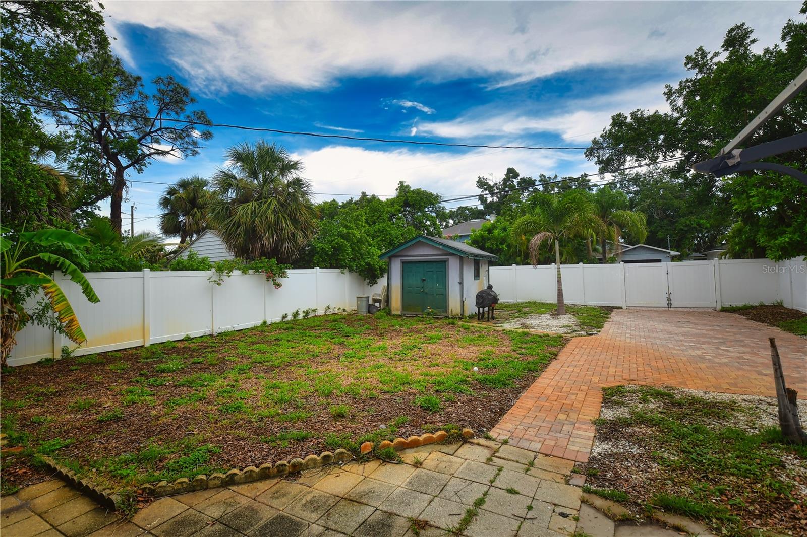 Large back yard with shed