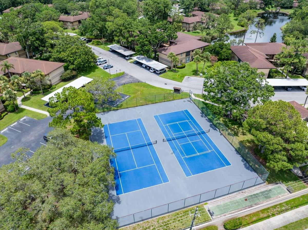 Tennis courts that are also lined for pickleball