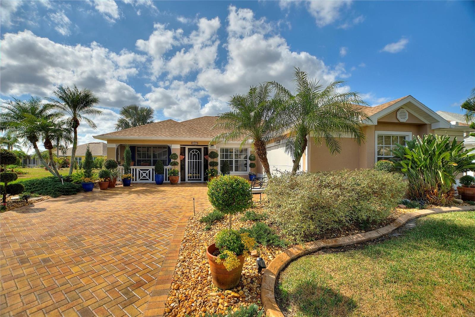 Custom curbing around all of the plant beds with a wide variety of palms and plants.