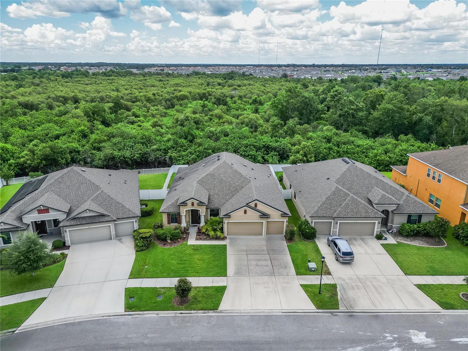 Aerial view of home with conservation in the back