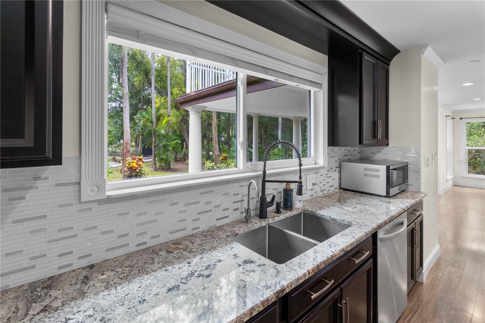 Kitchen Sink area overlooking front porch