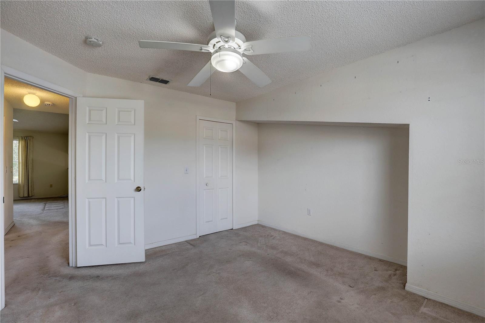 Upstairs bedroom 2 with walk-in closet. Loft area seen through door on left.
