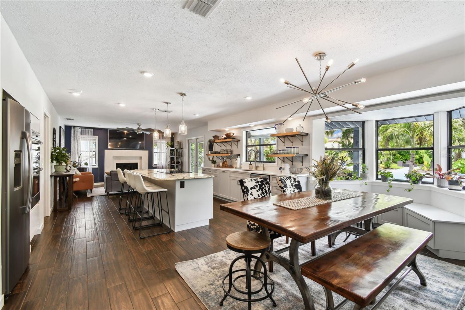 Enormous kitchen-dining-family room combo.