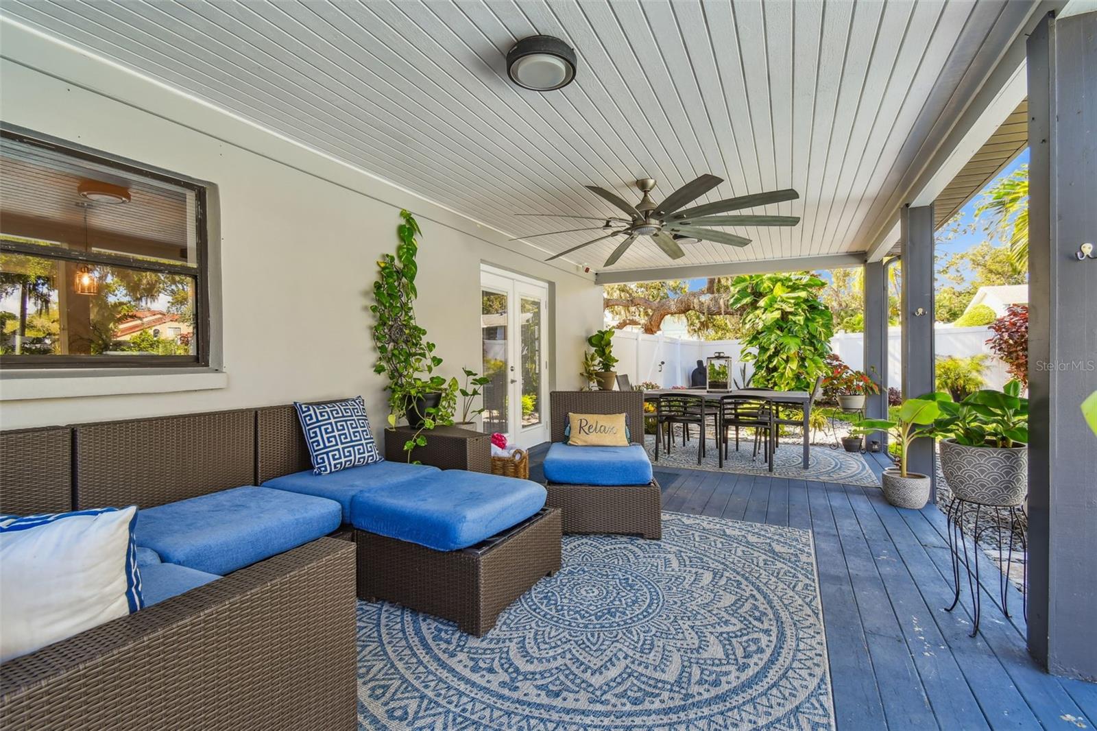 Enjoy family and friends, entertaining on this beautiful lanai, covering the entire back of the house.