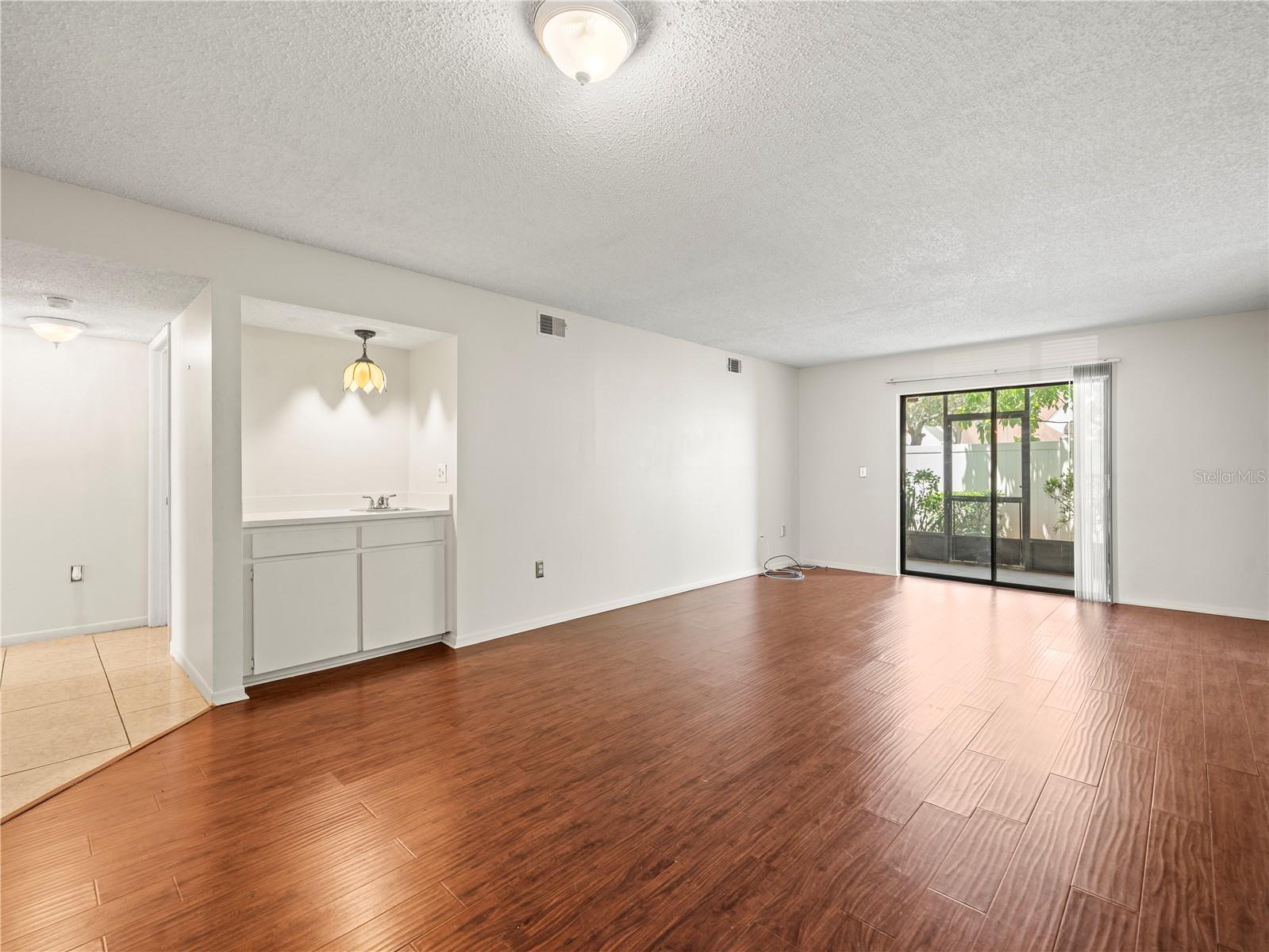 Great Room with view of porch and garden
